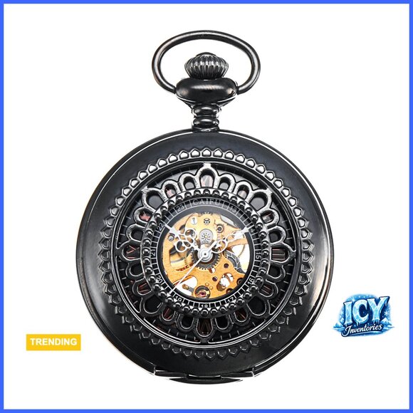 Mechanical Hand Wind Pocket Watch with Metal Chain Vintage Steampunk Accessory
